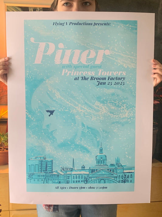 Piner & Princess Towers silkscreened gig poster