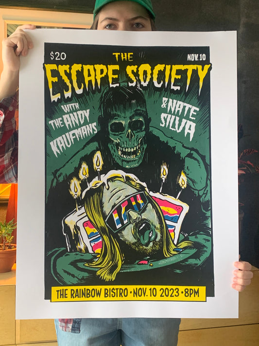 Escape Society, The Andy Kaufmans & Nate Silva silkscreened gig poster